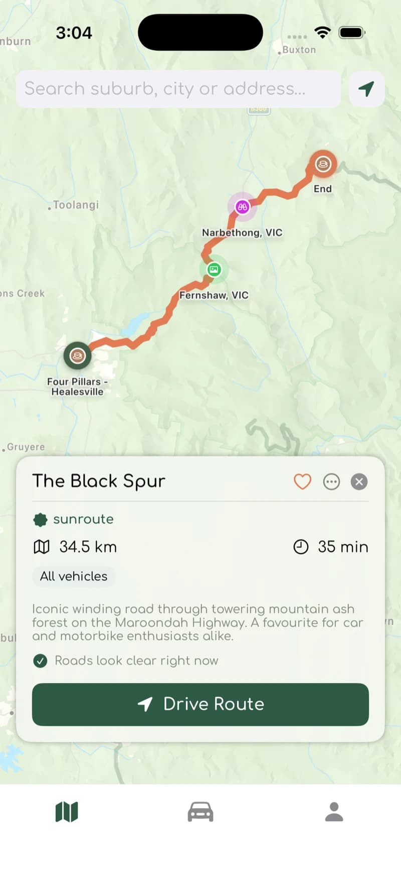 sunroute route discovery map